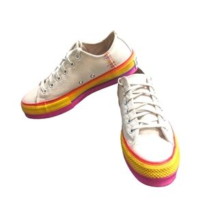 Converse Women's White Platform Sneakers with Rainbow Accents